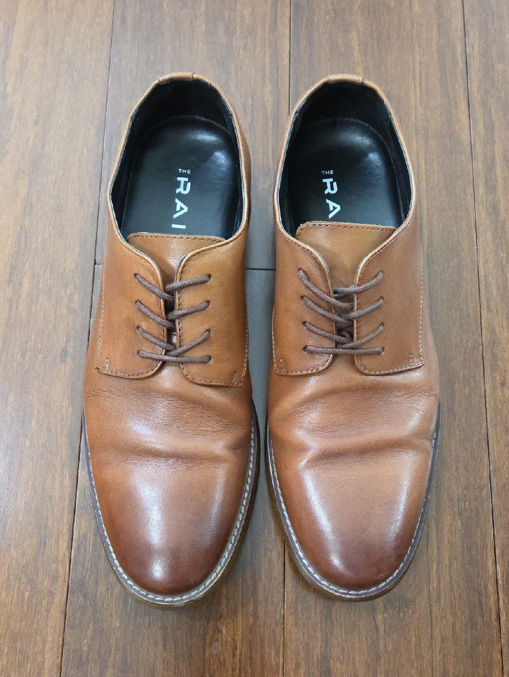 MEN'S THE RAIL COGNAC BROWN LEATHER DERBY OXFORD DRESS SHOES 43M 10